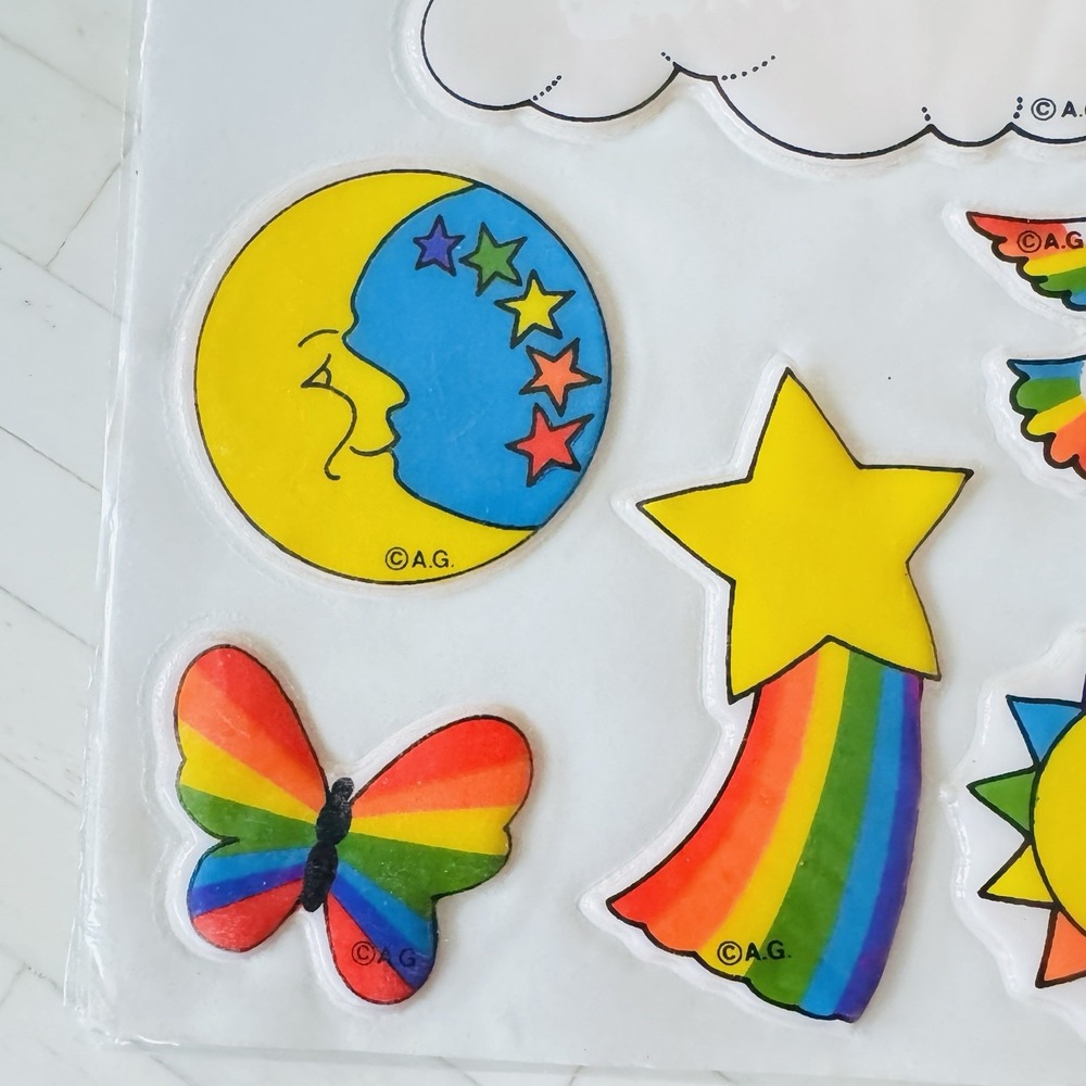 New Vintage 80s American Greetings Puffy Rainbow Colorful Sticker Sheet Rare - Picture 2 of 7